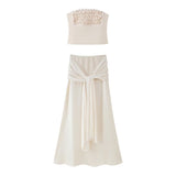 Cream Ruched Bandeau Two-Piece Set