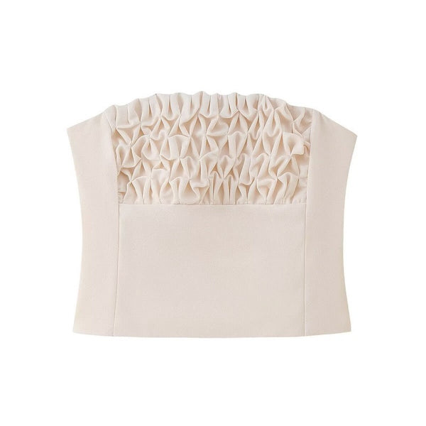 Cream Ruched Bandeau Two-Piece Set