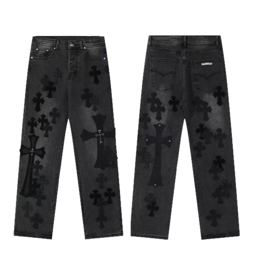 Stylische Oversize Cross Patch Jeans