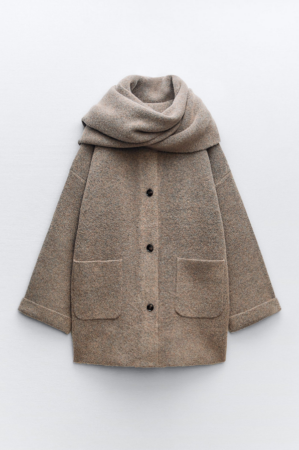 Short Knit Coat With Scarf