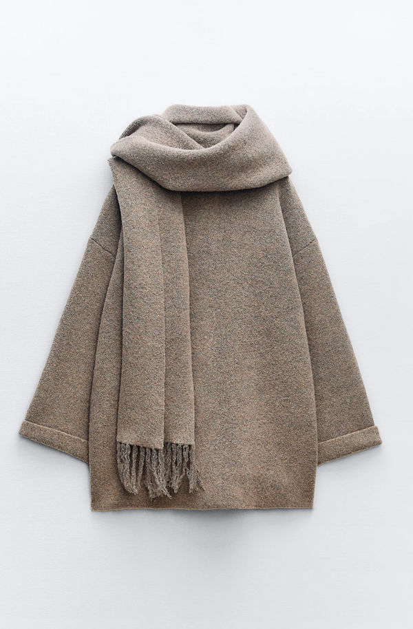 Short Knit Coat With Scarf