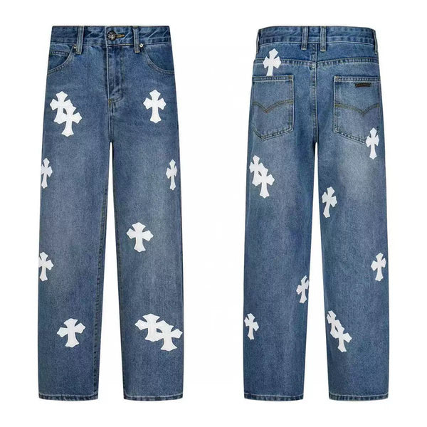 Stylische Oversize Cross Patch Jeans