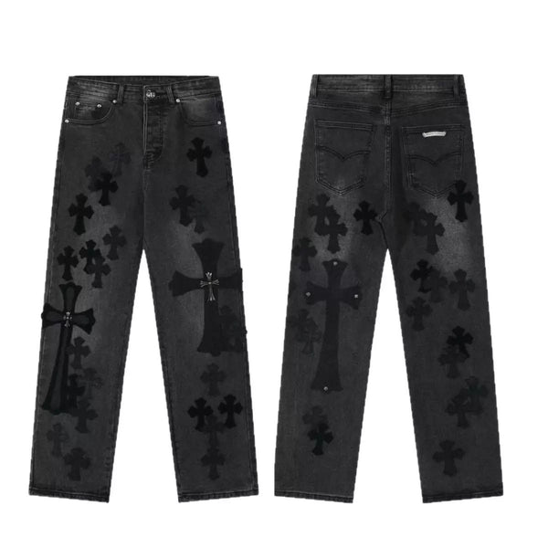 Stylische Oversize Cross Patch Jeans