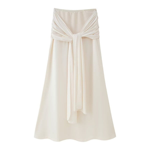 Cream Ruched Bandeau Two-Piece Set