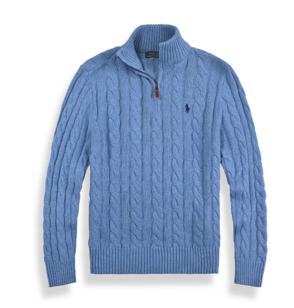 Noble Crest Knit Pullover Navy Blue Front View